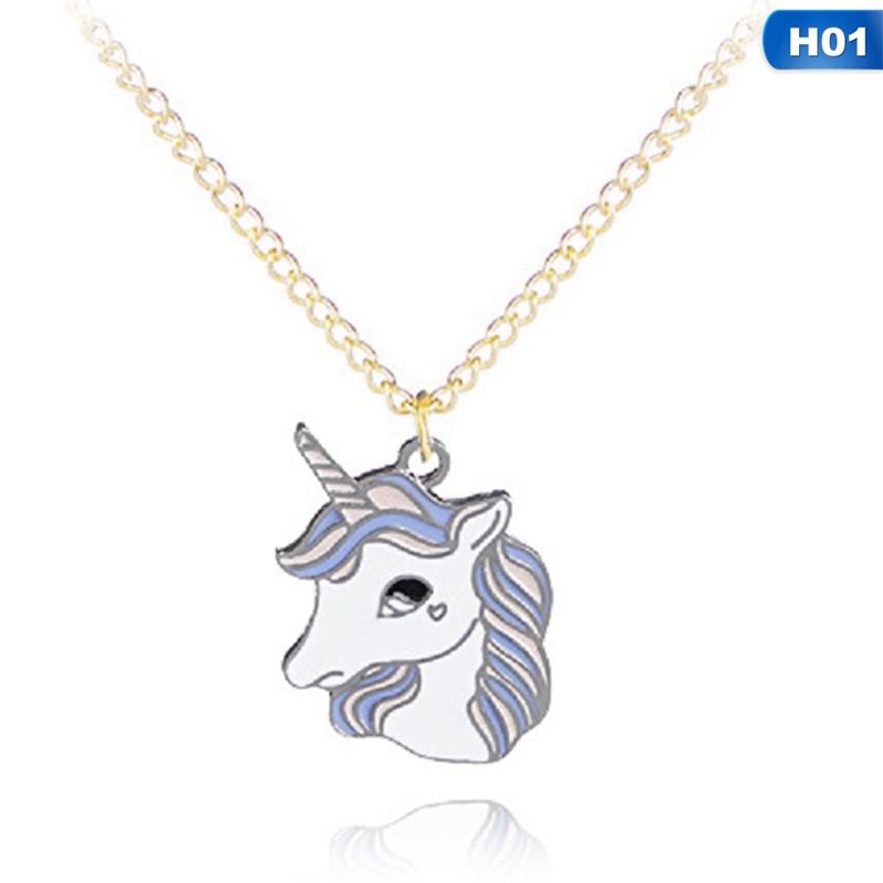 1pc Necklaces Cartoon Colorful Horse Unicorn Pendant Alloy Fashion Jewelry Gift