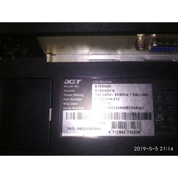 Mainboard Monitor Acer G195HQV