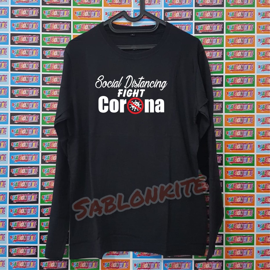 MURAH!!! KAOS SABLON SOCIAL DISTANCING FIGHT CORONA BAHAN KAOS COMBED 30S KUALITAS DISTRO