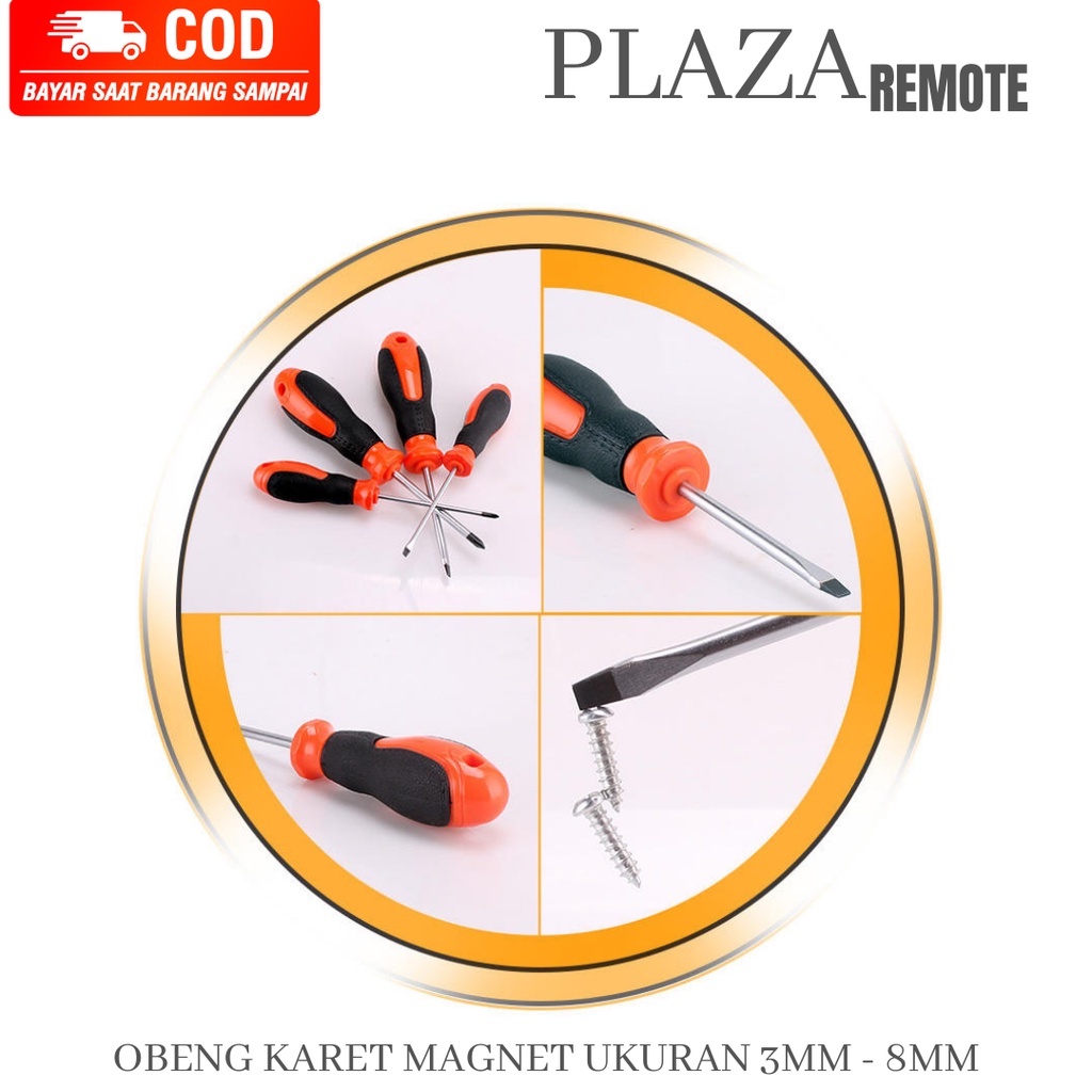 Obeng PLUS + 6 MM Obeng karet rubber plus +  Ujung Magnet