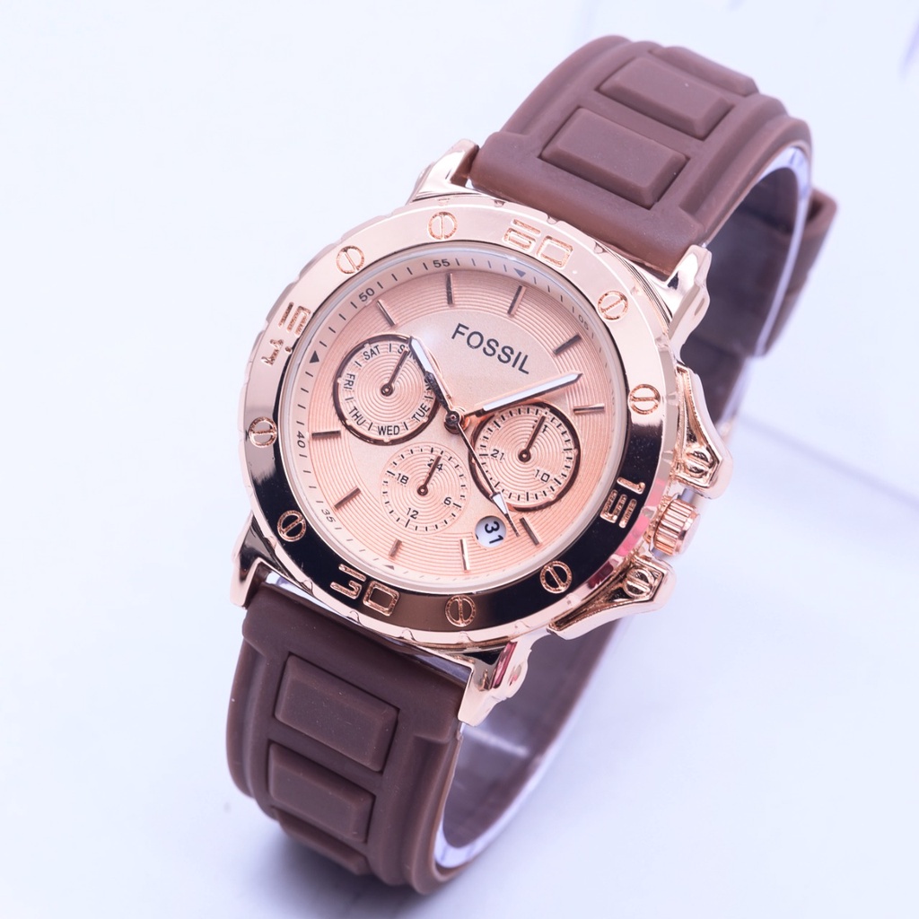 BEST SELLER JAM TANGAN WANITA R60 TALI RUBBER CHRONO HIASAN TANGGAL AKTIF DM 3.5CM FREE BOX || JAM TANGAN WANITA FASHION WANITA MURAH