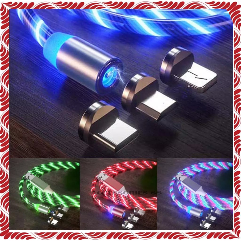 led cahaya lampu kabel tipe c usb mikro iphone charger kabel magnet rainbow untuk semua hp huawei sa
