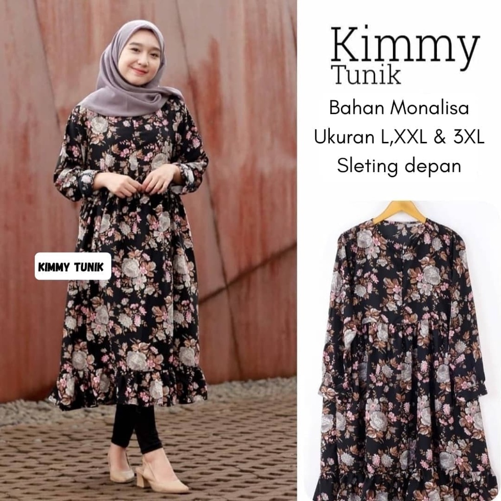 Tunik Kimmy Jumbo oversized /Pakaian Wanita Kekinian XXL midi dress motif bunga terbaru