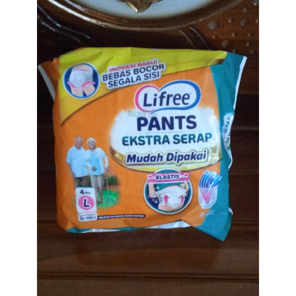 Lifree Popok Celana extra serap ukuran L isi 4(Popok Dewasa / lansia)