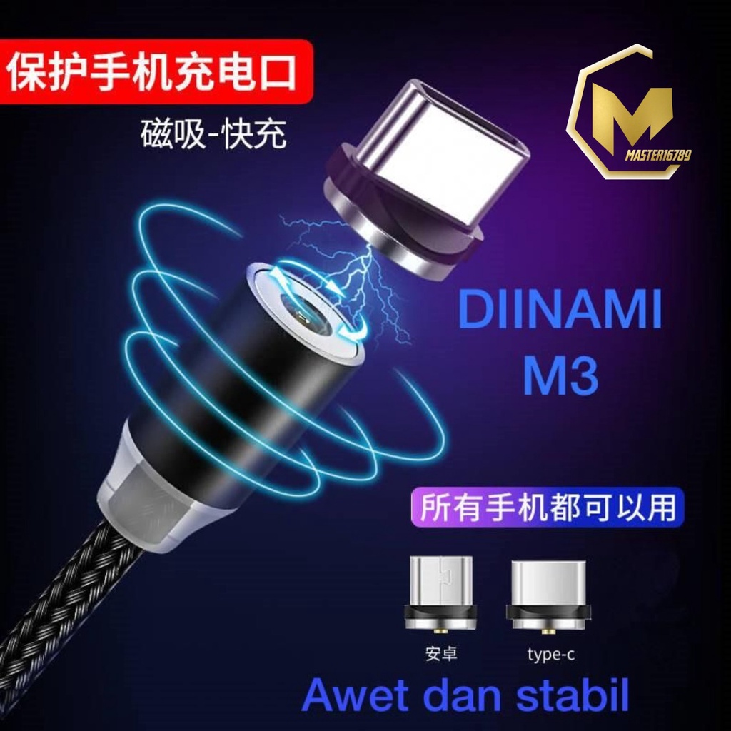 BM017 Kabel cable DIINAMI charger Cashan casan magnet magnetic 3in1 Micro iPhone tipe c fast charging 2.4A MA2118