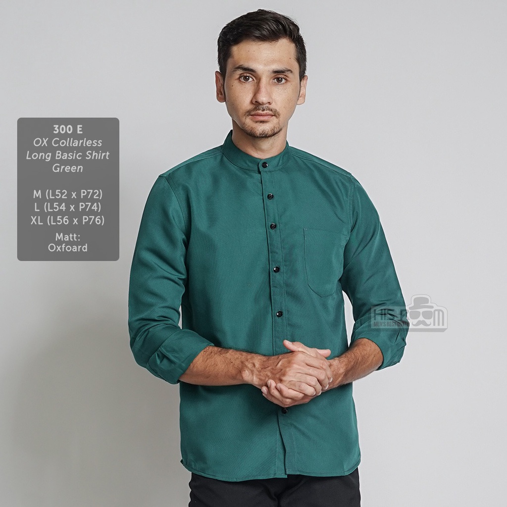 HSRM - Kemeja Pria Kerah Shanghai Kemeja Collarless Kemeja Formal Polos Lengan Panjang KEGA OX 293 300