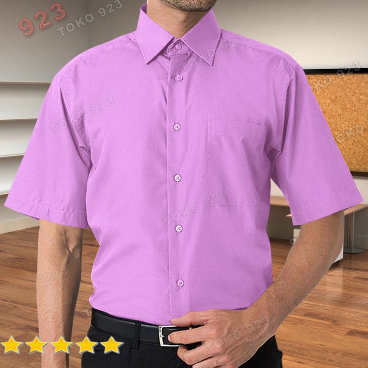 DENVER Original B8 31 Kemeja Kerja Cowok Lgn Pendek Polos Ungu Muda