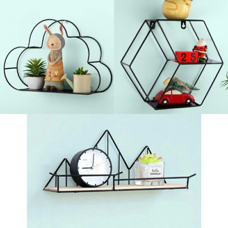 Rak dinding dekorasi bahan besi. rak gantung besi. rak gantung hexagonal