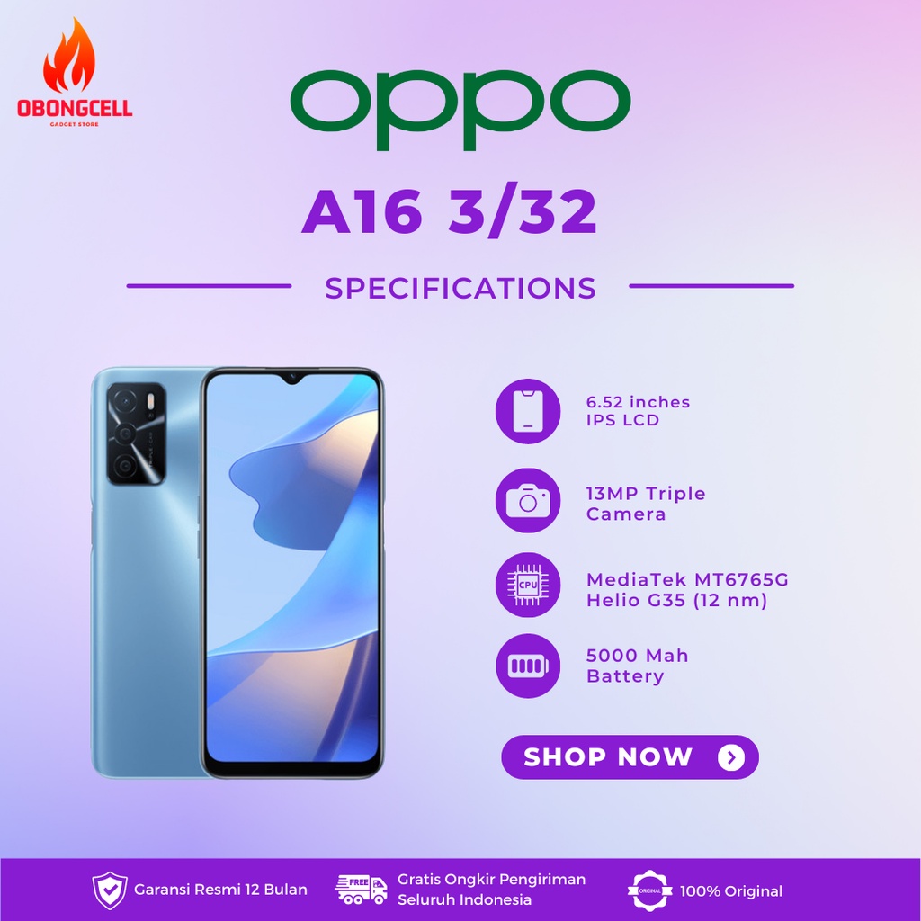 HP OPPO A16 3/32GB NEW ORIGINAL GARANSI RESMI