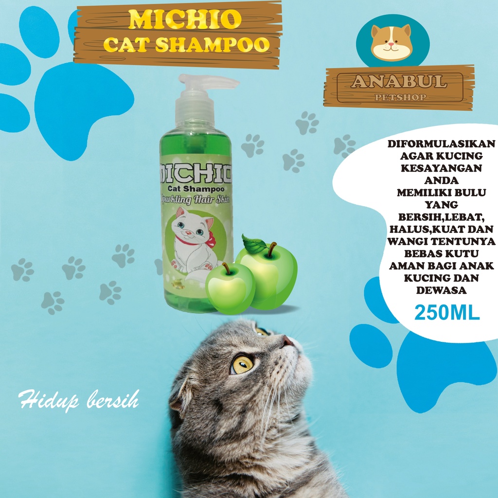 SHAMPOO KUCING &amp; ANJING 250ML MICHIO ANTI JAMUR &amp; KUTU BOTOL PUMP VARIAN STRAWBERRY JERUK APEL-BOTOL PUMP