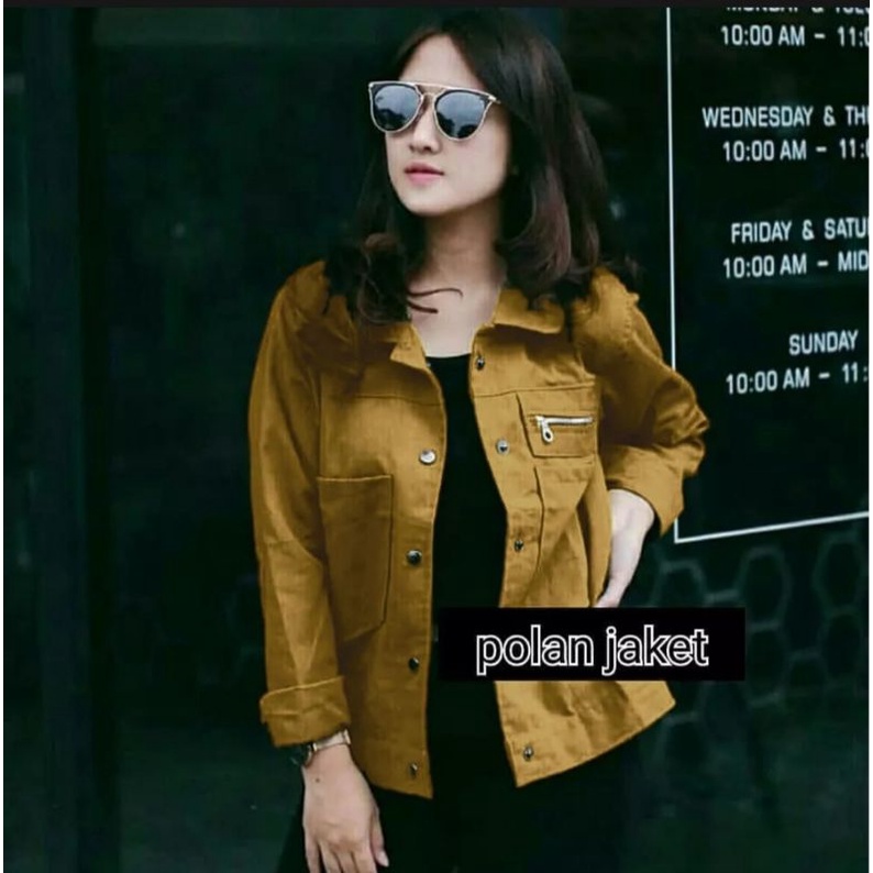 Jaket polan-polan jaket wanita Korean style model terbaru bahan driil tebal dan halus