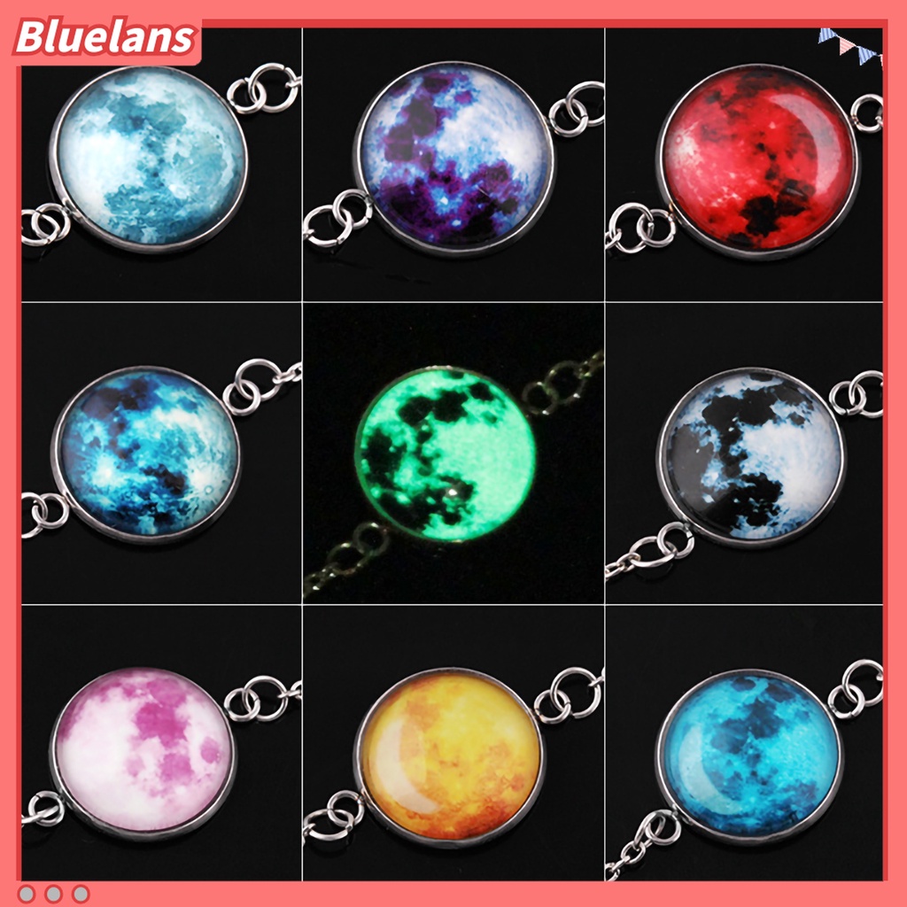 Gelang Bangle Desain Bulan Fantasi Universe Glow in The Dark Bahan Kaca Cabochon Untuk Wanita