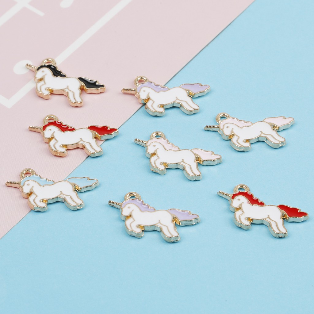 10pcs / Lot Liontin Enamel Bentuk Unicorn Untuk Membuat Perhiasan Kalung Gelang Dan Anting