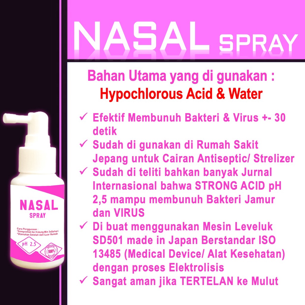 nasal spray strong acid ph 2,5 Anti virus corona covid 19 antiseptic antiseptik spray hidung bayi