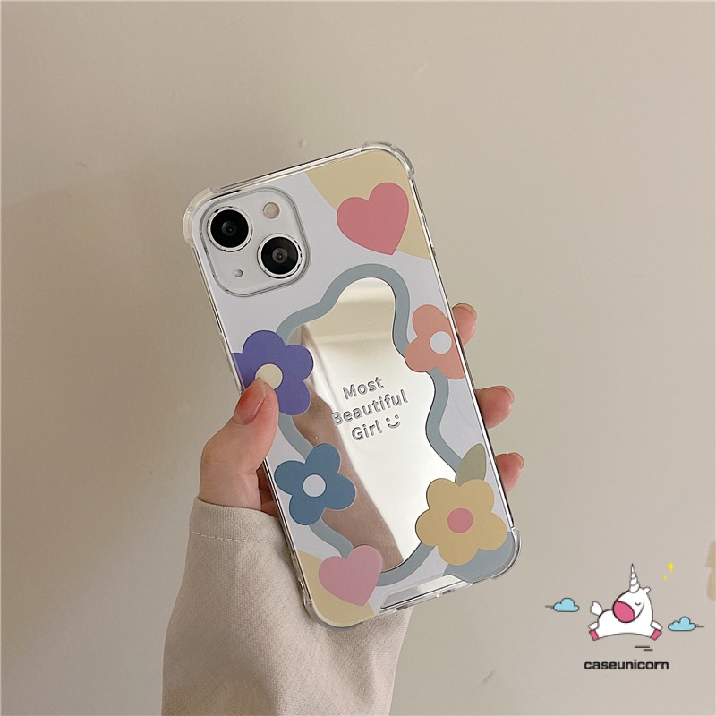 Soft Case Motif Bunga Dengan Cermin Untuk iPhone 7plus 8plus 7 8 Plus 11 13 12 Pro MAX X XR XS MAX SE 2020