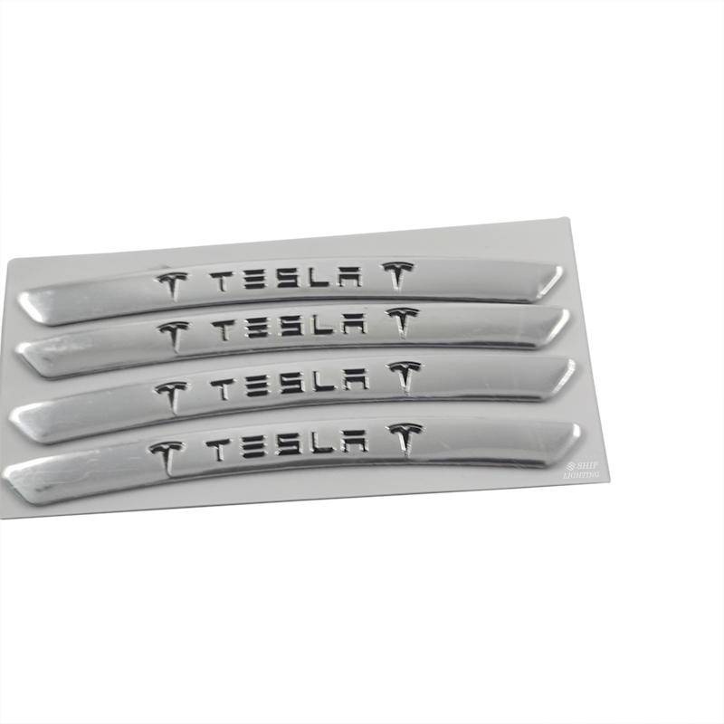 4pcs Stiker Emblem Logo Tesla Bahan Aluminum Untuk Velg Mobil Tesla