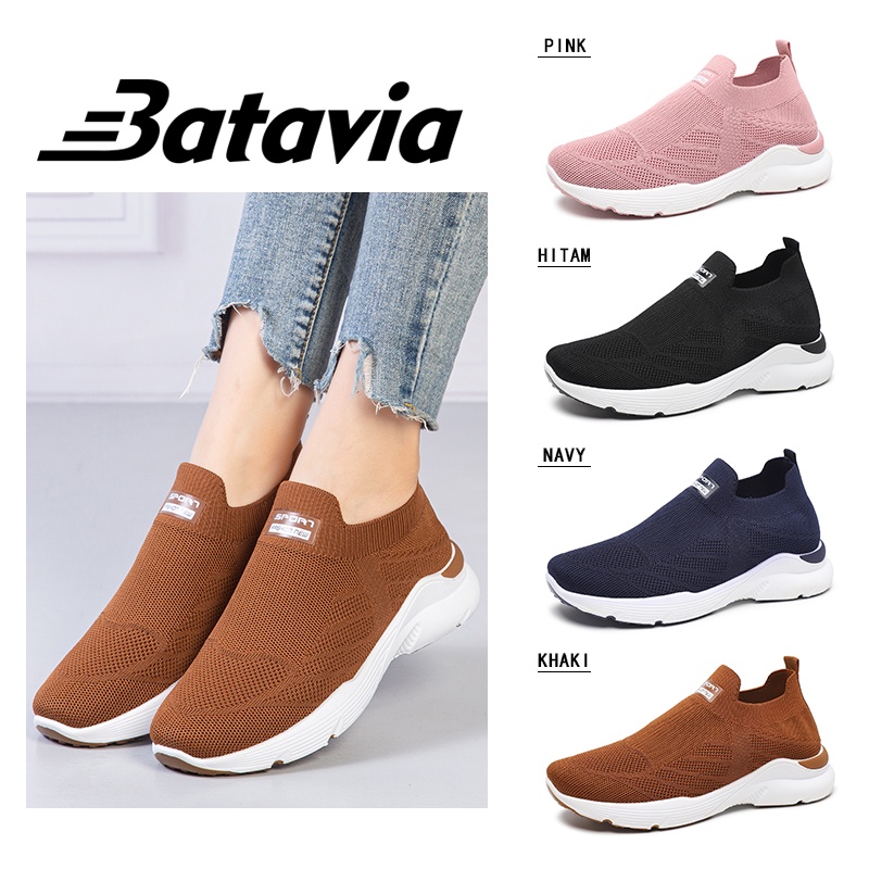 （COD）Batavia Impor Baru Sepatu Wanita Sneakers Bernapas Tipis Kasual Mesh Rajutan Sepatu Wanita Sepatu Lari A22