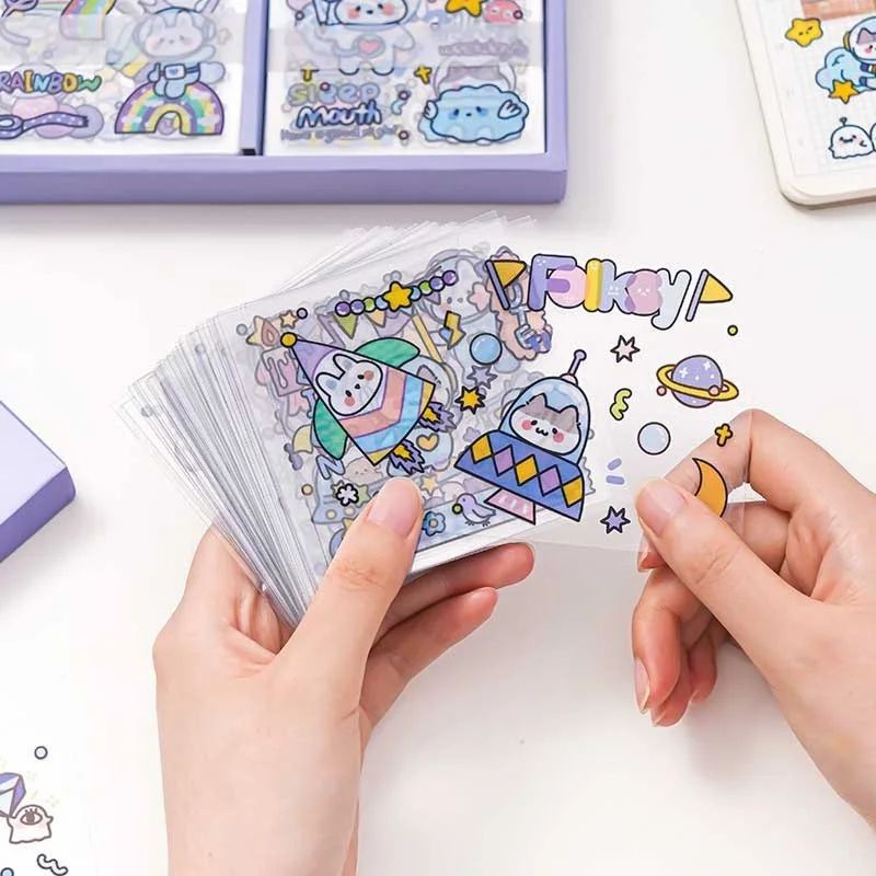 (RUCI) Sticker Botol Minum 2D Plastik Anti air / Buku Diary Stiker Motif / Stiker Anti Air Botol Hp Laptop Lucu ( 1Lembar )