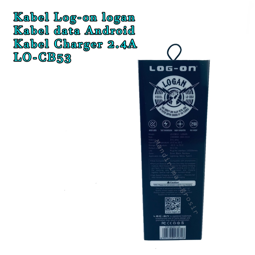 Kabel Log-on logan * Kabel data Android * Kabel Charger * 2.4A * LO-CB53