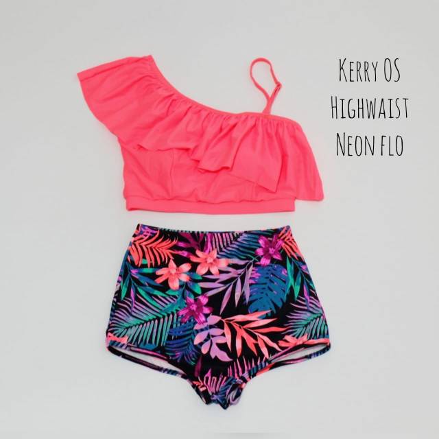 Cjswimwear / bikini / bajurenang / swimwear oneshoulder highwaist neon flo
