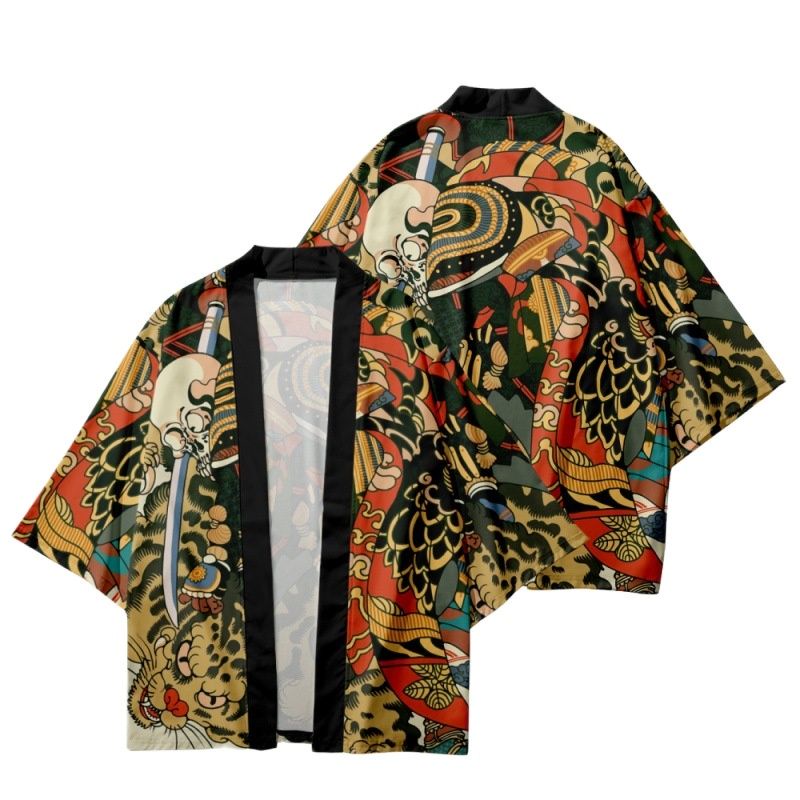 Celana Pendek Kimono Haori Jepang Tradisional Motif Kartun Kardigan Streetwear Asia Pria Pakaian Sam