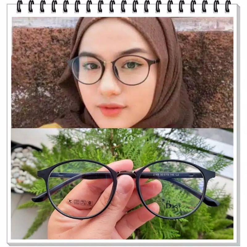 KACAMATA MINUS MODEL BULAT OVAL LENSA ANTIRADIASI GAGANG LENTUR UNISSEX PRIA dan WANITA FRAME hitam