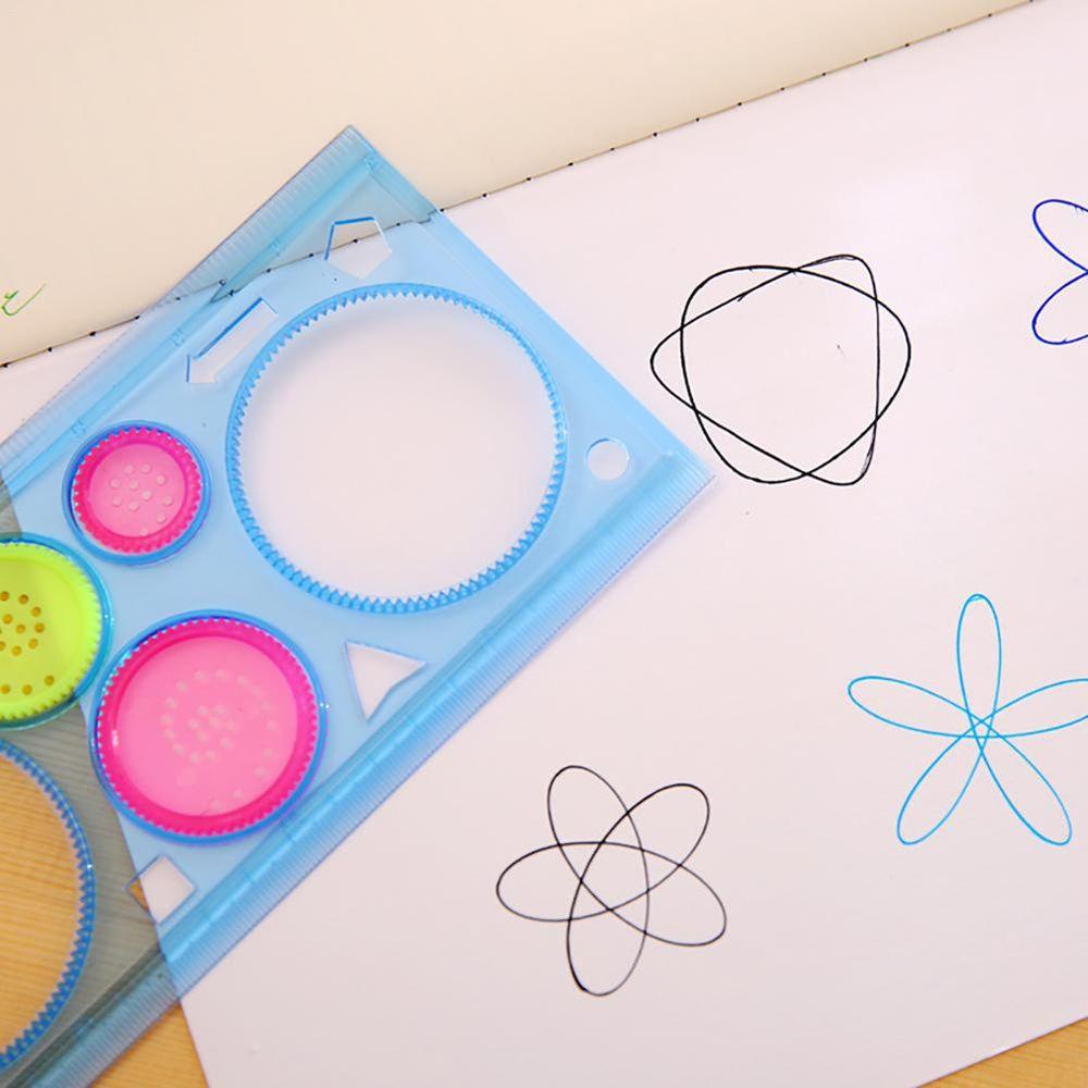 LANFY Spirograph Menggambar Stensil Hadiah Lucu Siswa Alat Serut Puzzle Multi-Fungsi Menggambar Mainan Seni Kerajinan Tangan Alat Tulis Penggaris