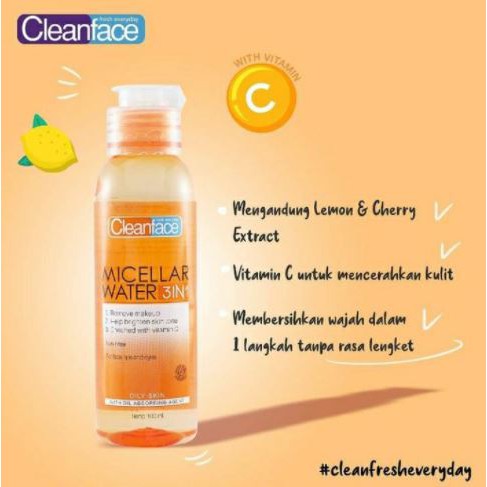 ^ KYRA ^ Clean Face Micellar Water 3 in 1 Non Rinse For Oily Skin Or Normal Skin Cleanface