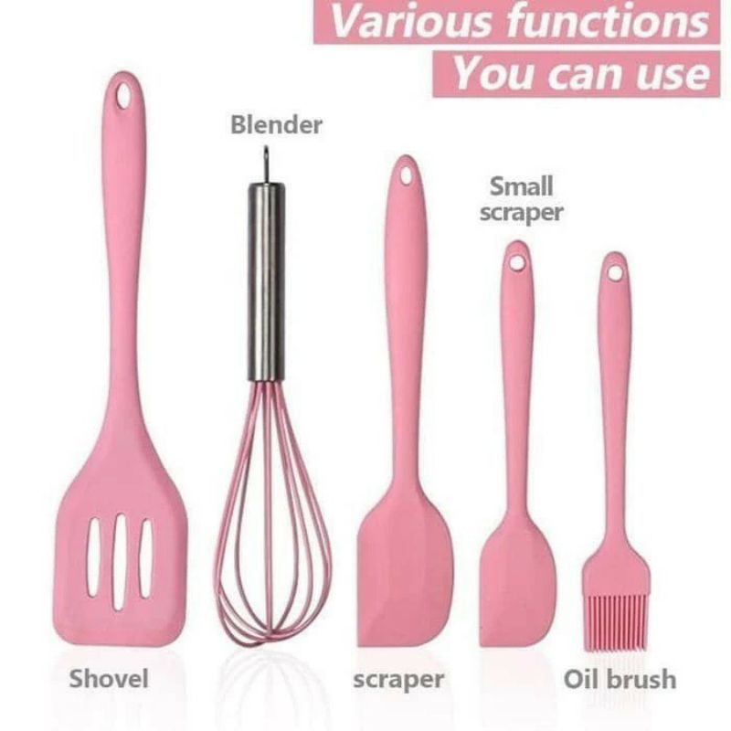 Set 5in1 Kitchen Tool Spatula Silikon Tahan Panas Peratalan Masak Serbaguna