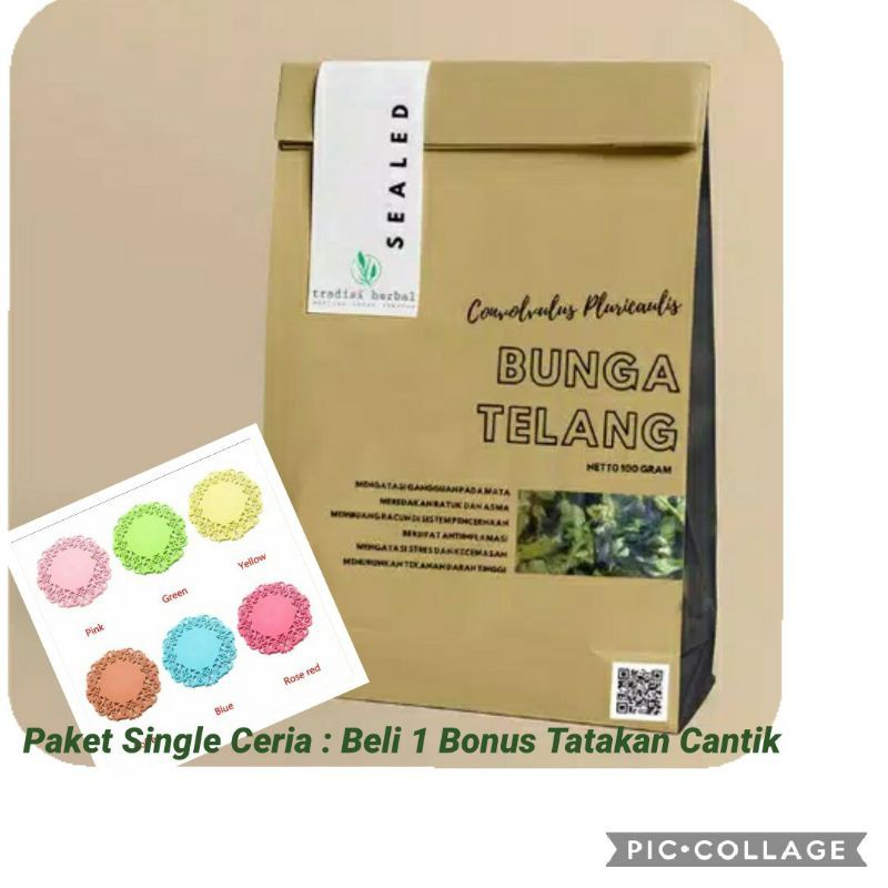 

Teh Bunga Telang Premium ( Paket Single Ceria : Bonus Tatakan Cantik )