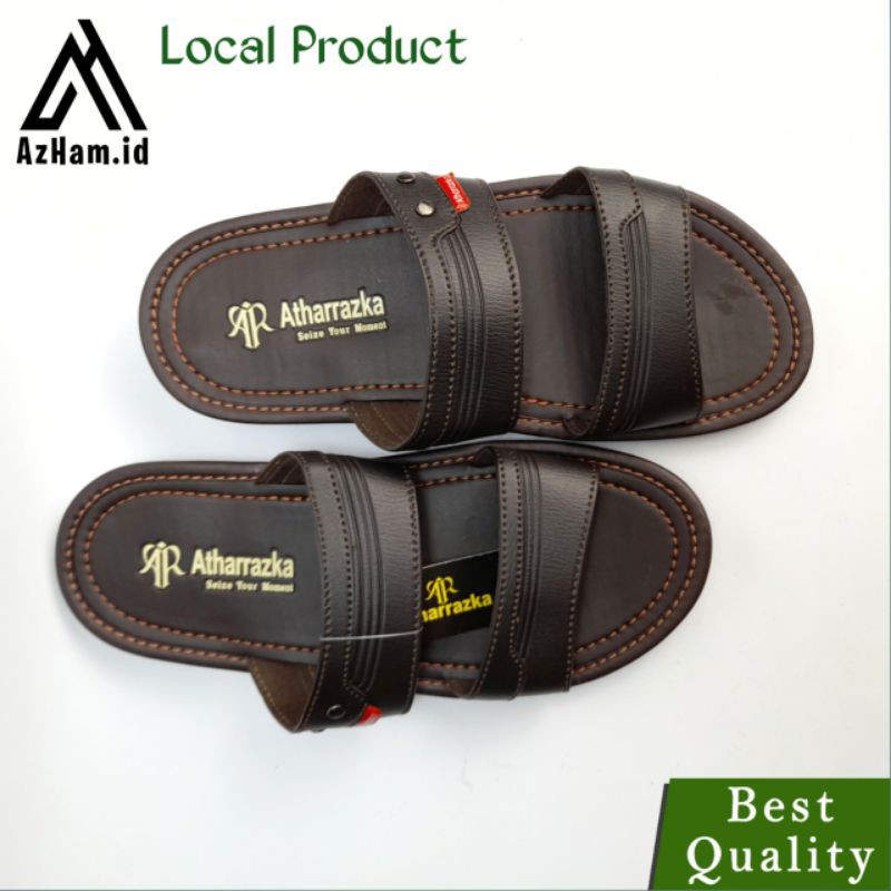 Sandal Kulit Pria | Sandal Slop kulit | Sandal Slop Pria (ban dua)-Coklat tua