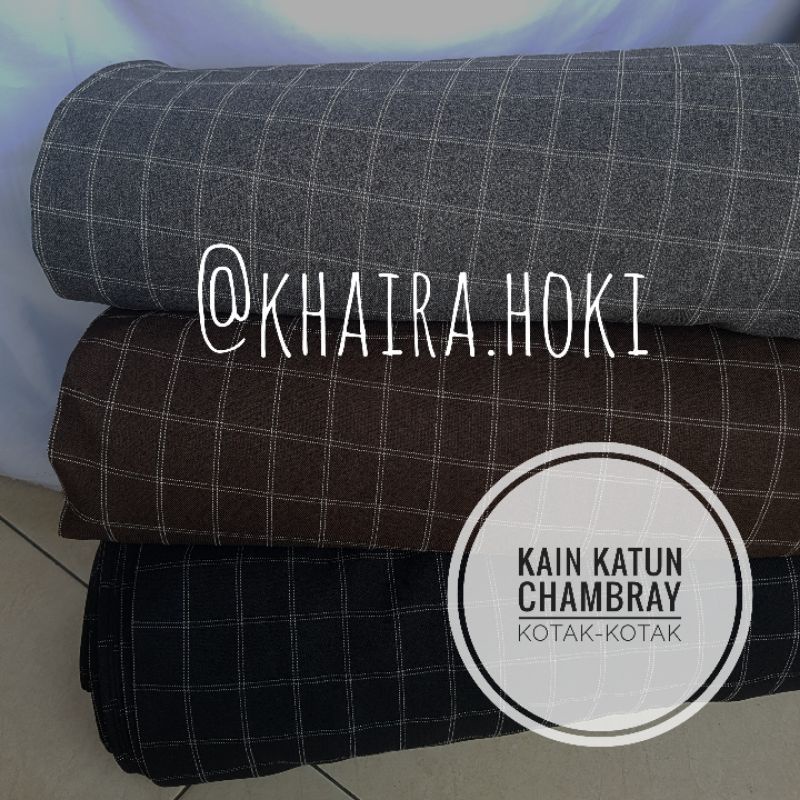 kain katun chambray motif kotak kotak
