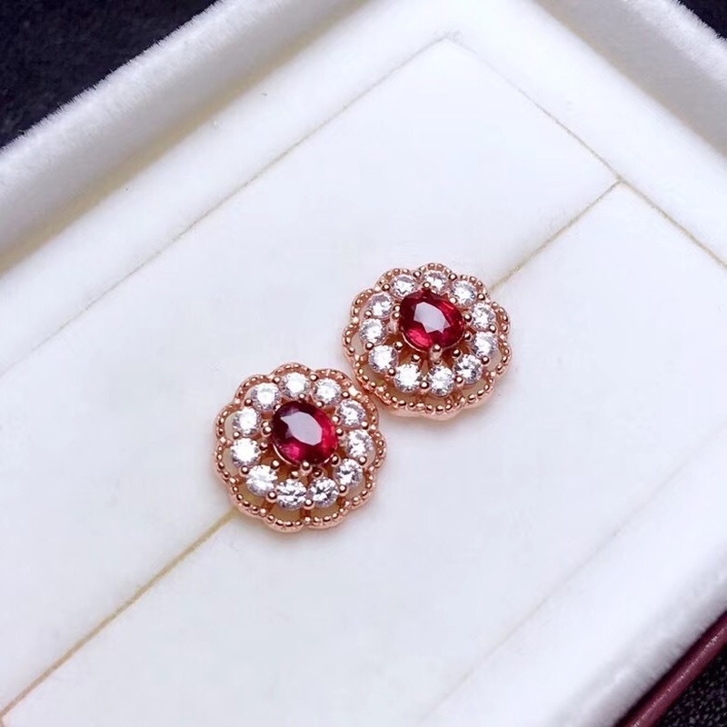 New Luxury Red Moissanite Rose Gold Earrings