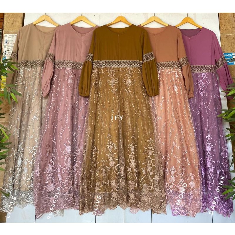 GAMIS LEORA BROKAT MEWAH FULL TILE BORDIR