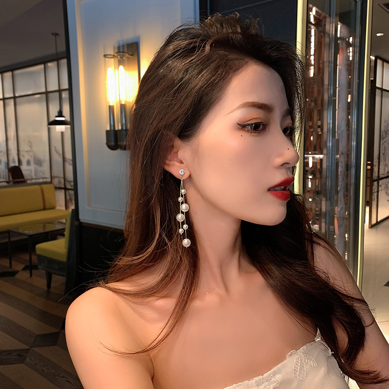 Berlian Berkilau Anting Mutiara Berpohon Elegan lady Korea