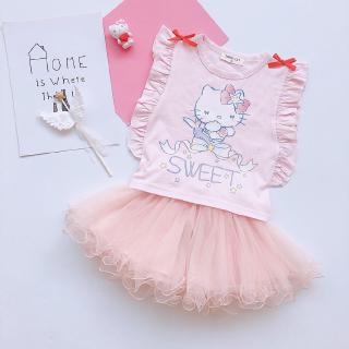 Setelan Blus Lengan Panjang  Ruffle Motif Hello Kitty 