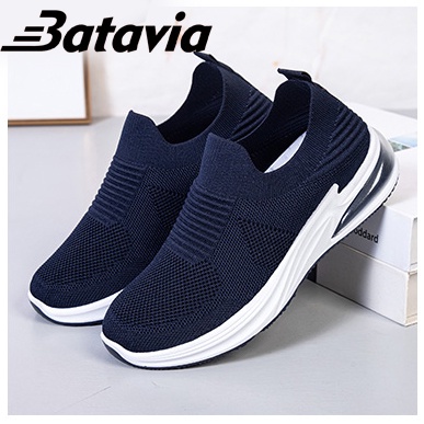 Batavia 2023 sepatu kanvas wanita rajut sepatu wanita  sepatu tanpa tali hitam Sepatu Wanita Sport Women Sneakers A115 gray hitam