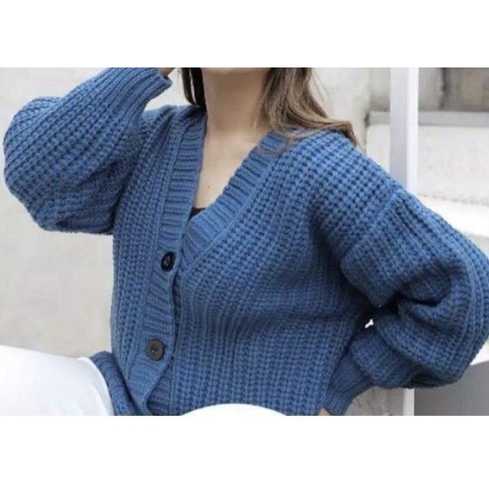 [COD] Nakara Cardigan Rajut Premium Malika Crop Nacara Cardi 3 GATE TEBAL-3 GATE DENIM