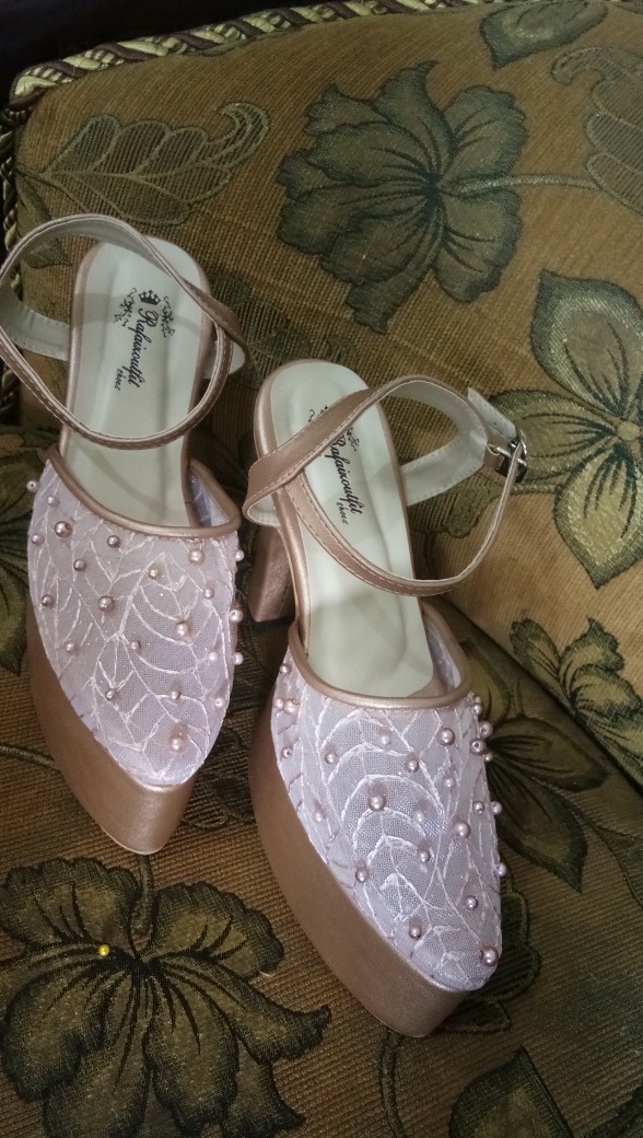 Sepatu Purri Rosegold Abstrak Lace Mutiara Tabut Tinggi 12cm