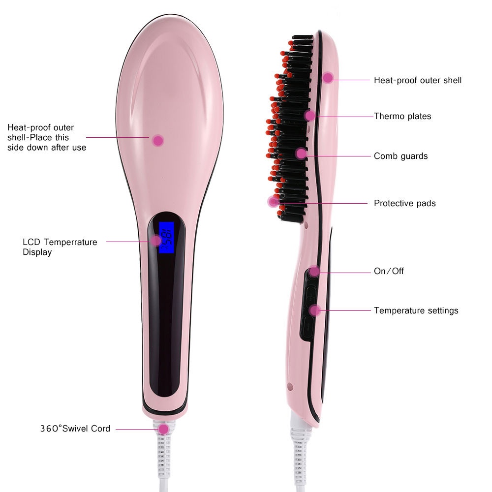 Sisir Pelurus Rambut Electrik Ion Setrika Rambut rebounding Hair Straightener Hair Brush One-Step Electric Hair Straightener Brush Ceramic Fast Heating Electric Brush Heat Smooth Iron Comb Styler Curling