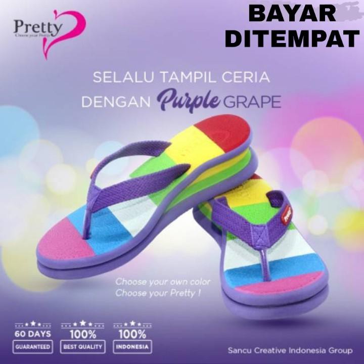 Pretty Wedges Sandal Wanita Sendal Trendy Motif Pelangi Ungu