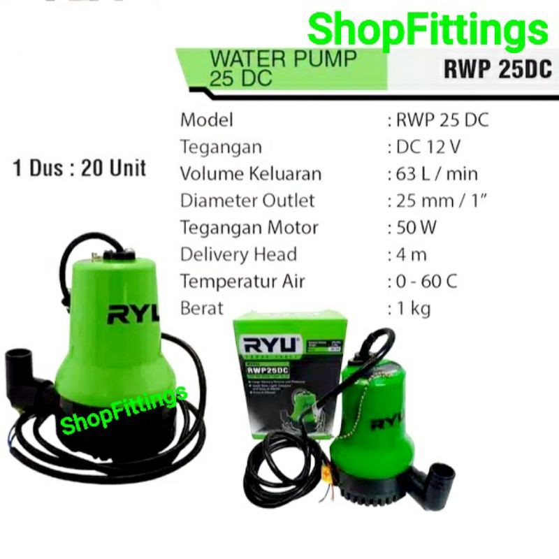 RYU RWP 25DC Pompa Air Celup Kolam Aquarium Arus DC 12 Volt Water Pump