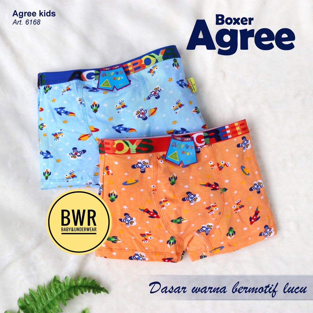 [ 3pc ] AGREE | Boxer Agree 6168 Kids WARNA | Celana Dalam Anak Boxer Dasar Warna Motif Lucu