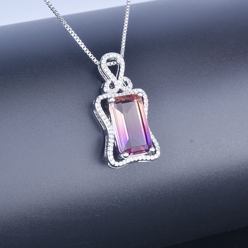 [Ready Stock]Fashion Luxury Inlaid Colored Gemstone Pendant Rose Gold White Gold Necklace