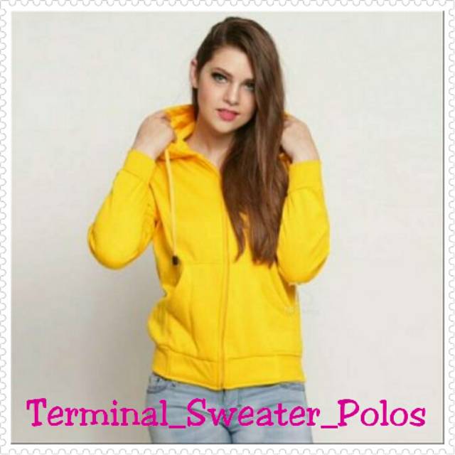 Hodie polos Kuning muda / jaket polos kuning muda