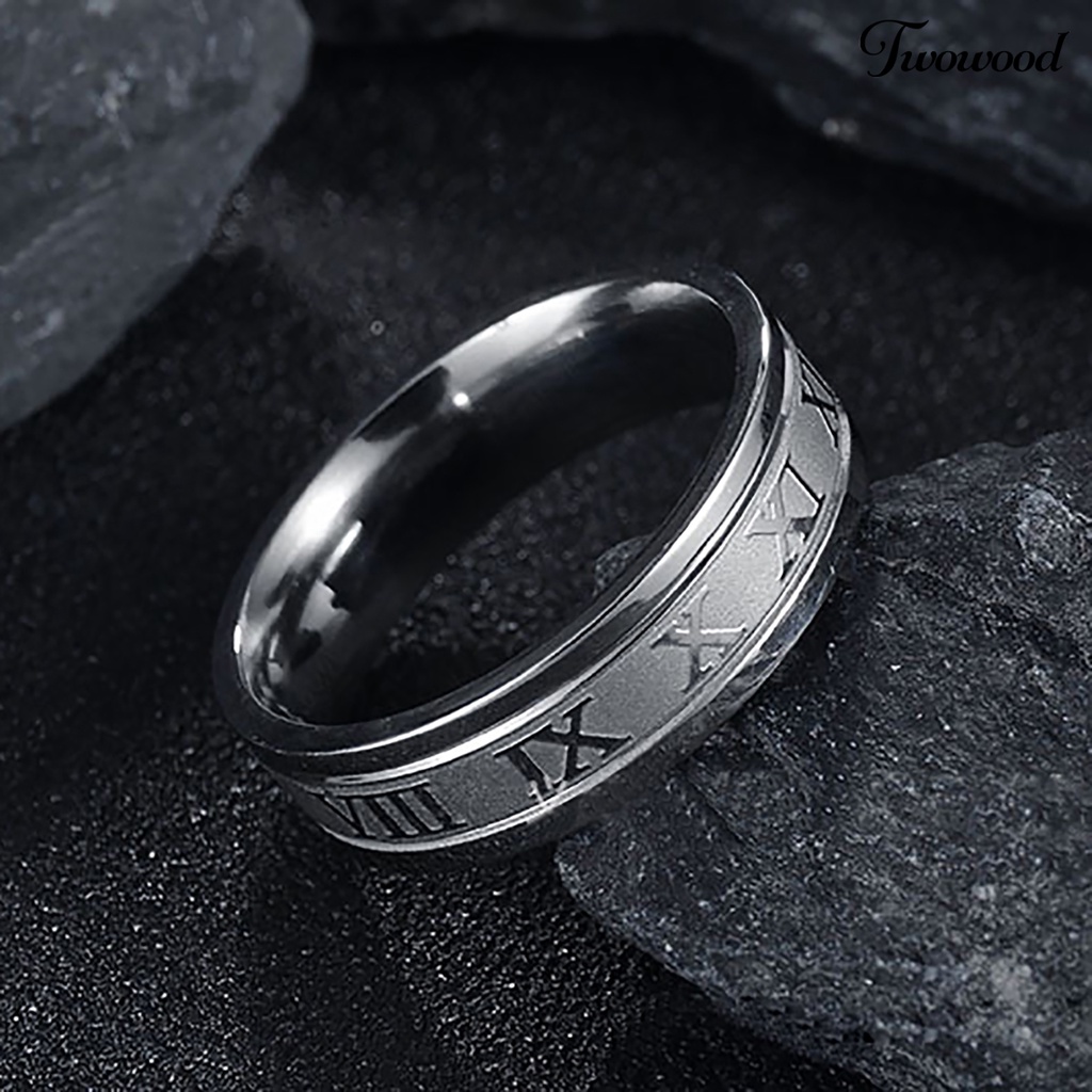 Cincin Bahan Titanium Steel Desain Angka Romawi Gaya Punk Untuk Unisex