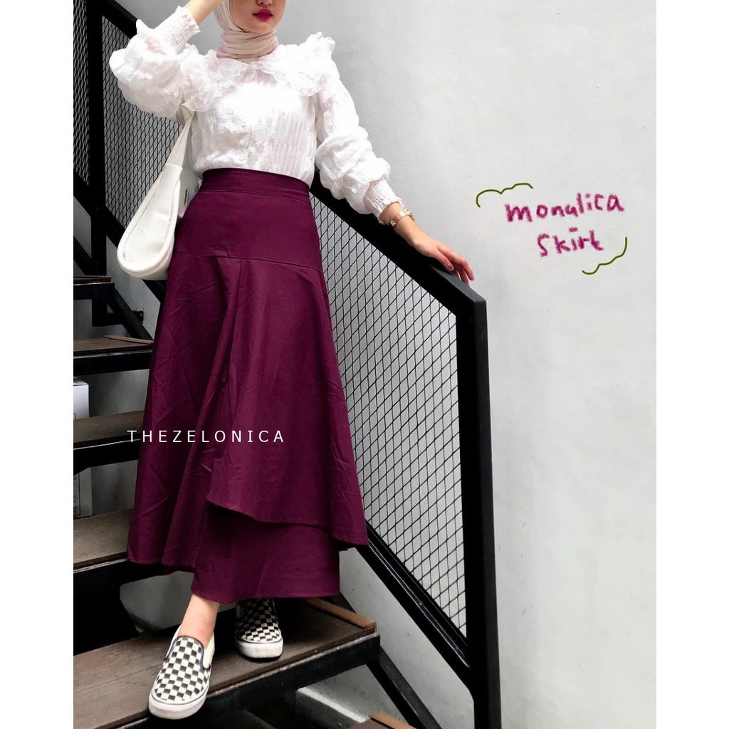 Zelonica Monalica  skirt rok susun Bahan Katun linen