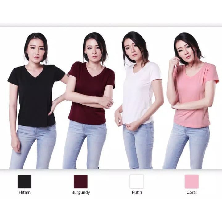 KAOS Pendek BASIC POLOS V-NECK/Oblong wanita murah