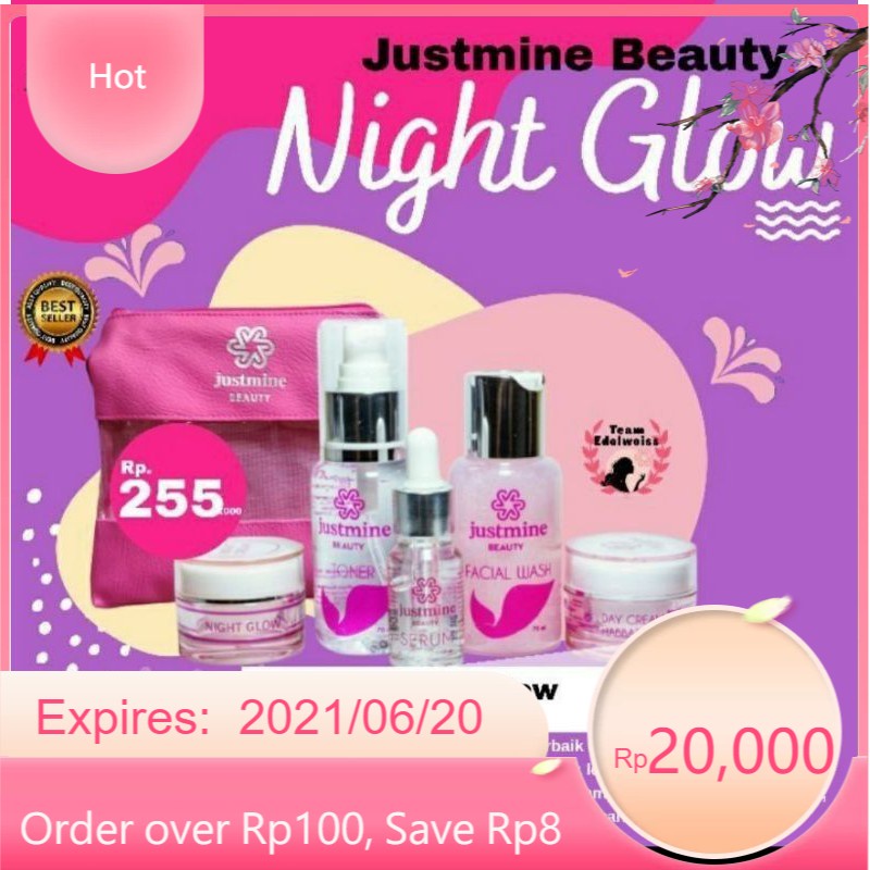 New... JUSTMINE BEAUTY SKINCARE BPOM ORI CREAM WAJAH NIGHT GLOW  JUSMINE KRIM j