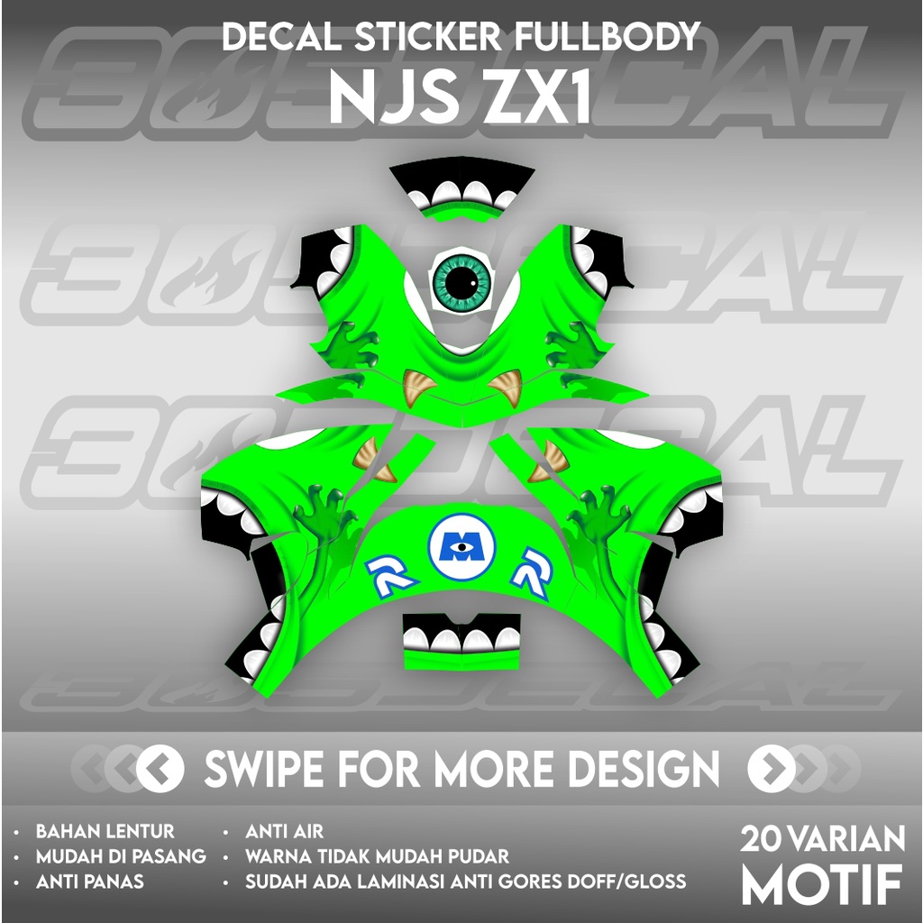 Sticker decal helm NJS ZX1 motif HJC Moster inc decal helm decal sticker